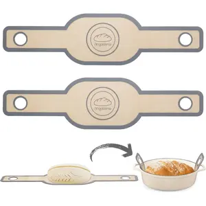 Oval Silicone Bread Sling Non-Stick Easy Clean Reusable Baking Mat with Long Handles for Dutch Oven, 2 Pcs Gray Sourdough Bread Baking Liner Baking Tools
