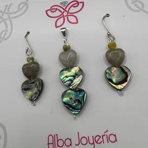 Alba Joyería Heart-Shaped Abalone Shell Earrings with Silver 925  Hooks for Women's Fashion Jewelry.
