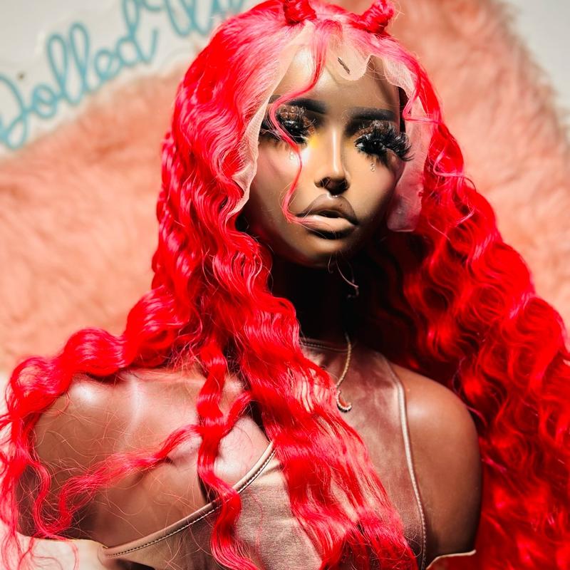 180% density human hair red scarlet wig, 13x4 Transparent lace frontal