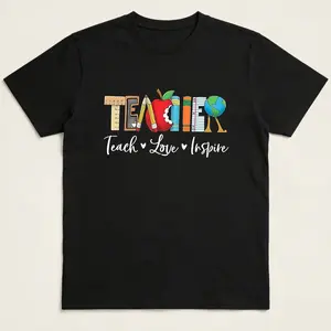 Teach T Shirt for Women Teacher Graphic Tees Tops Teach Inspire Letter Print Shirts Tops