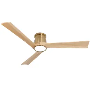 iTni 52 in. Gold and Wood Smart Ceiling Fan with Light and Remote Dimmable LED Indoor/Outdoor