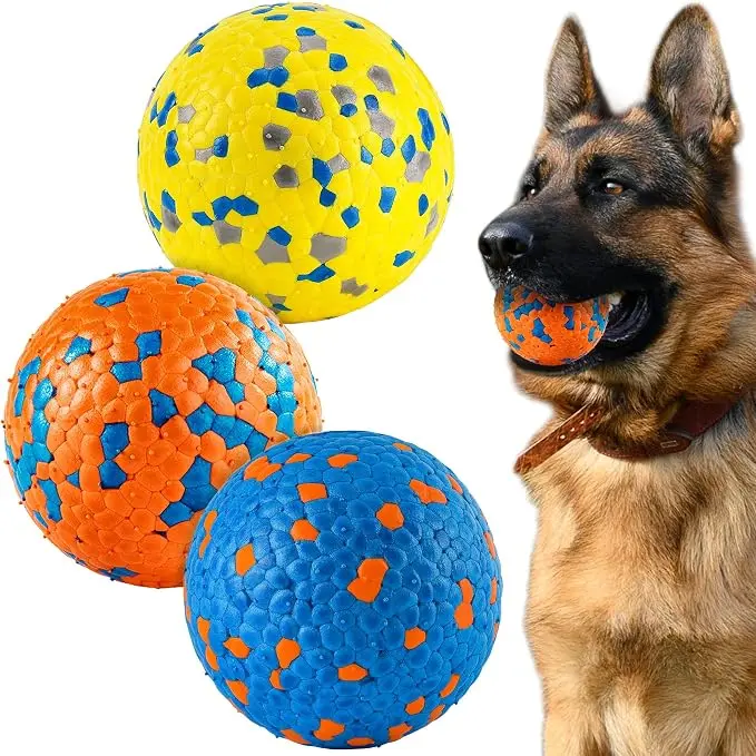 E-TPU Color-Spots Elastic Dog Chew Ball Toy (2.75-in Diameter) - Durable for Aggressive Chewers, Dishwasher Safe, Easy to Clean, Stimulates Activity, Builds Bonds, Encourages Jumps, 1-Hand Throw, Water Float, Ideal for Beach/Pool & Indoor Play