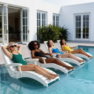 HDPE Pool Lounge Chaise Set of 2/4/6 with Arms, Headrest & Sandbags – Commercial Grade Heavy Duty Outdoor Reclining Chairs, UV Resistant & Weatherproof Pool Furniture for Garden, Beach, Patio