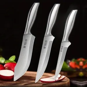 3-Piece Full Stainless Steel Kitchen Knife Set - Portable Multifunctional Chef Knives for Meat, Fruit, Perfect for Home Cooking, Dining, Barbecue