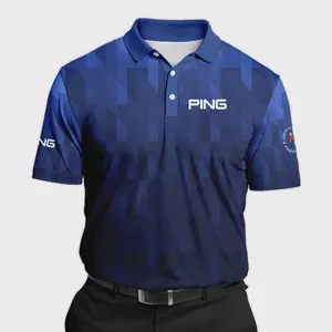 Men s Ping 124th U S Open Pinehurst Golf Sport Polo Shirt - Blue Geometric Pattern All Over Print Fabric