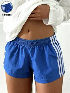 Summer Women's Multicolor Sporty Shorts, Casual Loose-Fitting Elastic Waist, Soft Stretch Side Stripes, Versatile Summer Bottoms