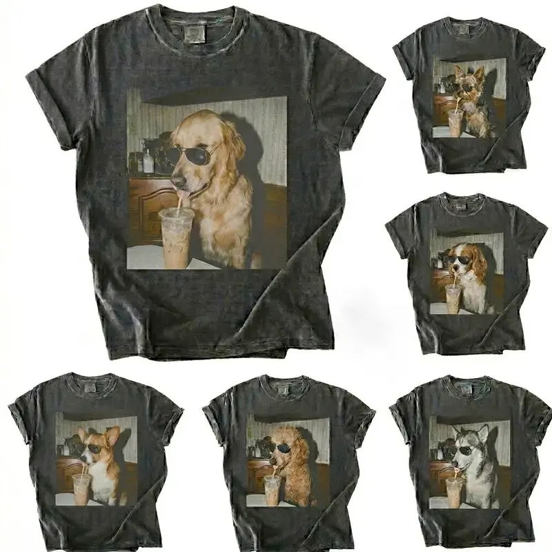 Comfort Colors 50+ Dog Breeds Available Funny Iced Coffee Dog Shirt | Vintage 90s Puppy Meme Graphic Tee | Trendy Casual Streetwear Outfit | Gift for Dog Lovers