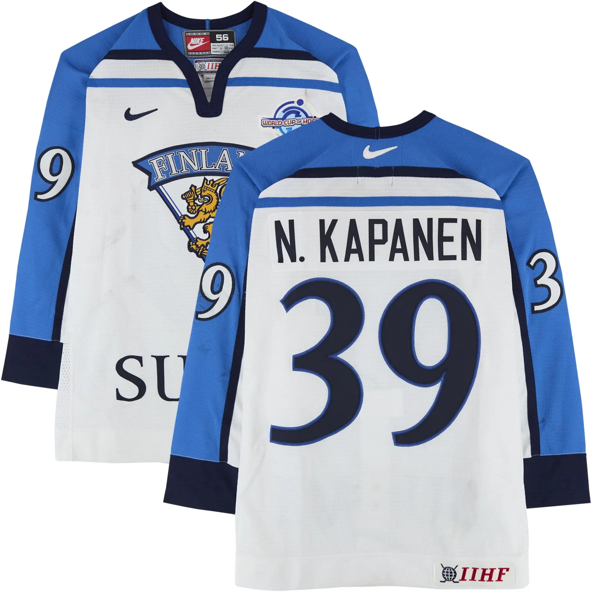 Niko Kapanen Team Finland Game-Used #39 White Jersey from the 2004 World Cup of Hockey