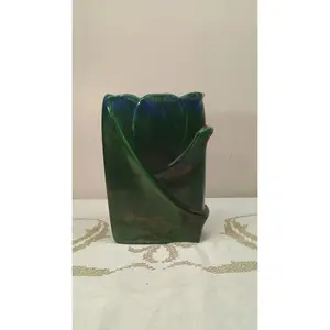 Vintage Royal Haeger Green Sculptural Tulip Rectangular Vase 8” R651