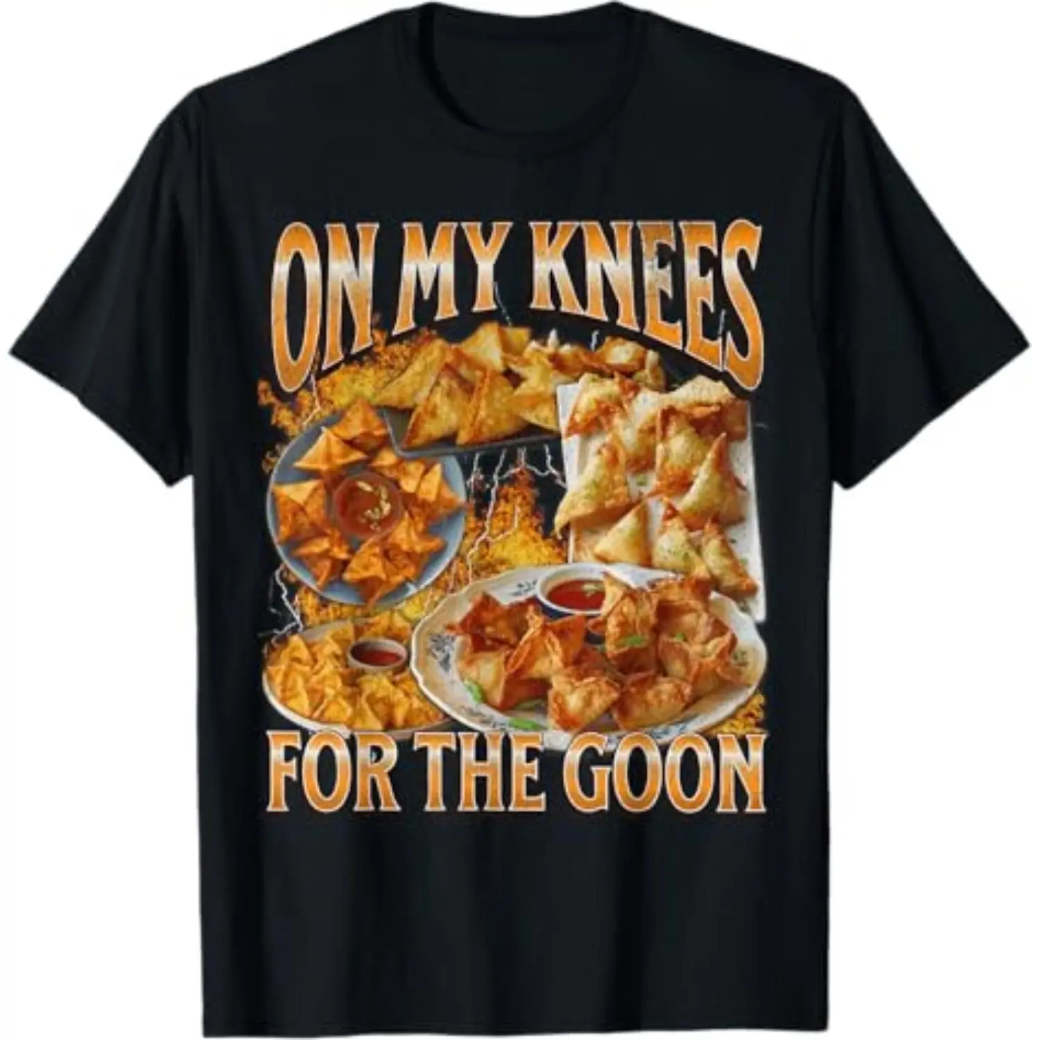Hilarious Crab Rangoon Meme Graphic TShirt Featuring Humorous Knee Illustration