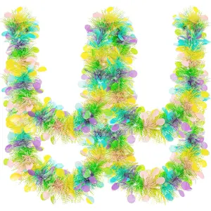 33FT Easter Tinsel Garland Colorful Easter Egg Metallic Twist Tinsel Garland with Confetti Spring  Garland Decoartion for Easter Tree Door Stair Mantle Party Supplies