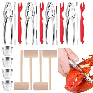 4 pack Seafood Tools Set Crab Leg Cracker Tool for Seafood Lovers includes 4 Lobster Crab Crackers 4 Lobster Shellers 4 Seafood Forks 4 Sauce Cups and 4 Lobster Crab Mallets