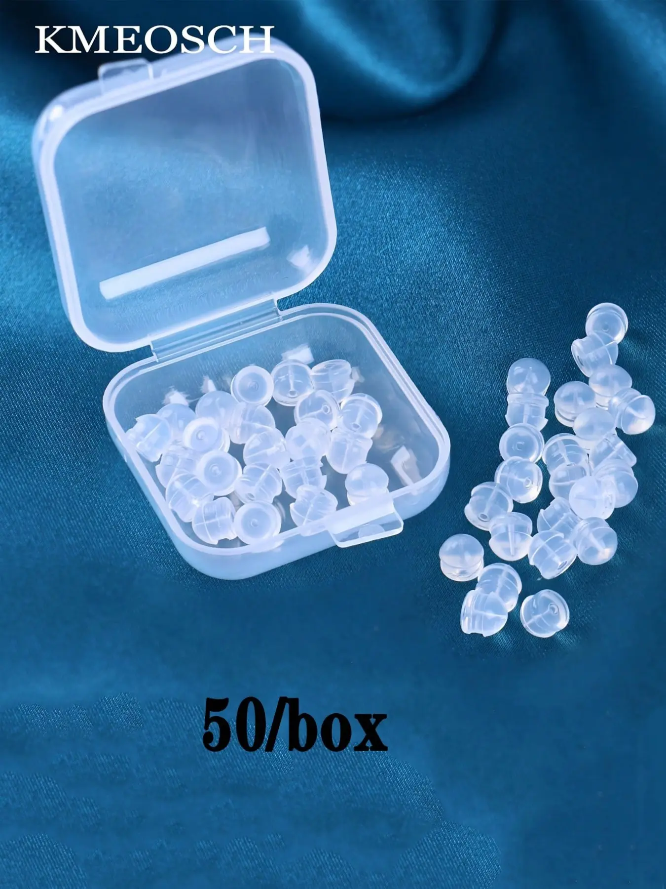 50pcs Pure Silicone Ear Plugs Transparent Earrings Studs, Non-Fading, Not Hardening, Safe Locking Dangle Rings, Travel Storage Box Included, Daily