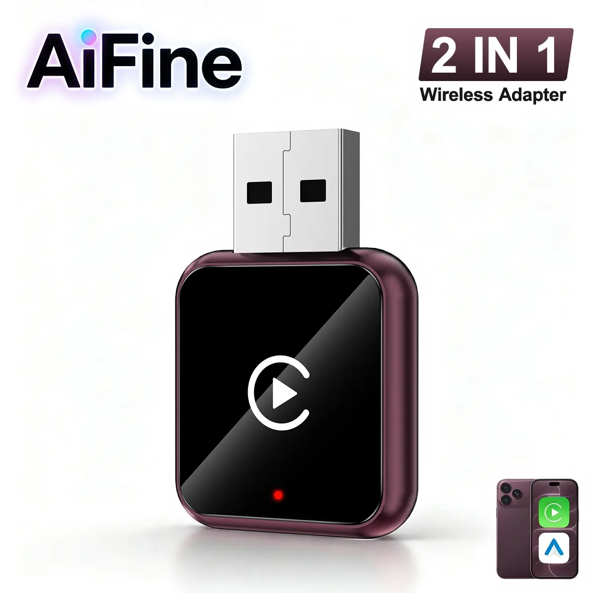 【AiFine】2027 Mini Wireless CarPlay Adapter foriPhone/Android, Wired to Wireless, Auto-Connect, Hands-Free Calling,toolupgrade