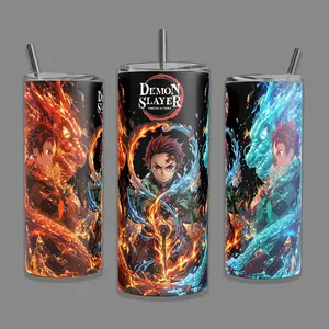 Tanjiro Kamado Stainless Steel Insulated Tumbler With Straw | 20oz 40oz Demon Slayer Water Breathing Sword Art Travel Mug