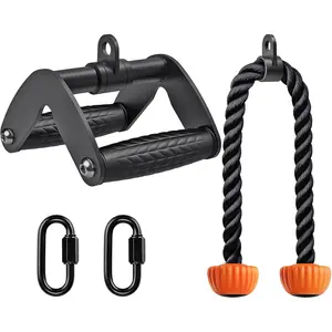 Triceps LAT Pulldown Attachments Home Gym Workout Accessories with Non-Soft Grip Cable Machine Attachments Triceps Rope Row Handle Pull Down Straight