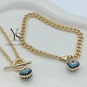 Yordy Choker set with Turkish eye foll zirconia, set for women with 14k gold plating, high quality.