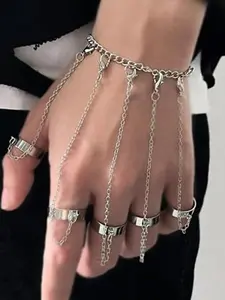 Punk Tassel Bracelet with Slave Finger Rings, Gothic Hand Harness Hip Hop Kurapika Chain for Women, Stylish Accessory