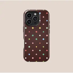 Chocolate Brown Polka Dot Polycarbonate Magnetic Wireless Charging Phone Case - Shockproof Protection for iPhone 17-12 Pro Max, Mobile Phone Accessories, Fashion Gift