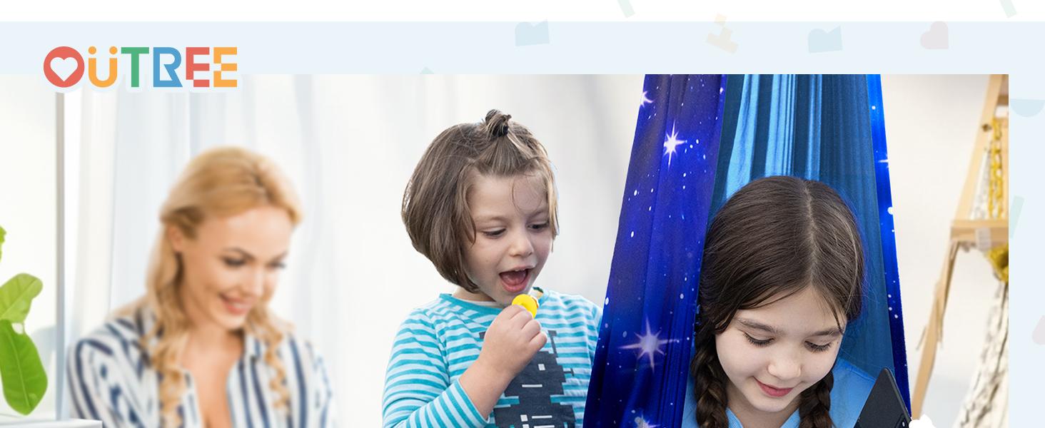 (Summer Turn-Up)OUTREE Sensory Swing for 3+ Years Old - Double-Layered Hammock with 360° Rotating Hanger Kit, Summer Turn Up & Father's Day Deal