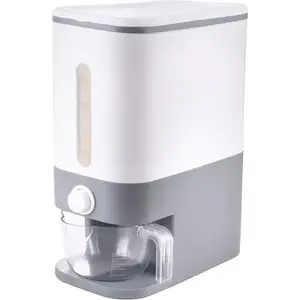 25 Lbs Gray Rice Dispenser, Rice Container with Lid, Rice Storage Container with Measuring Cup, Food Dispenser Rice Container,