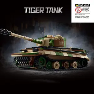 Camouflage Tiger Tank Building Set, Military Series, Armored Tank, Assembly Toy, Track Movement, Rotating Barrel, Stable Design, Creative Decoration Gift, Creative Building Blocks, Building Blocks Kit
