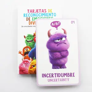 36 Pcs Spanish 3D Monsters Theme Emotion Cards with Explanatory Texts, Cute Counting Numbers Emotional Cards, Color Recognition Affrimation Feeling Cards, Bilingual Cards for Thanksgiving Birthday Gifts