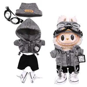 Clothing Set For Labu-bu,Trendy Knit 5-Piece Outfit Set for 6.7" Labu-bu Doll (No Doll),Stylish Street Style with Goggles, Hat, Top, Pants & Shoes, Cozy & Cool Look,17cm Labu-bu Clothes