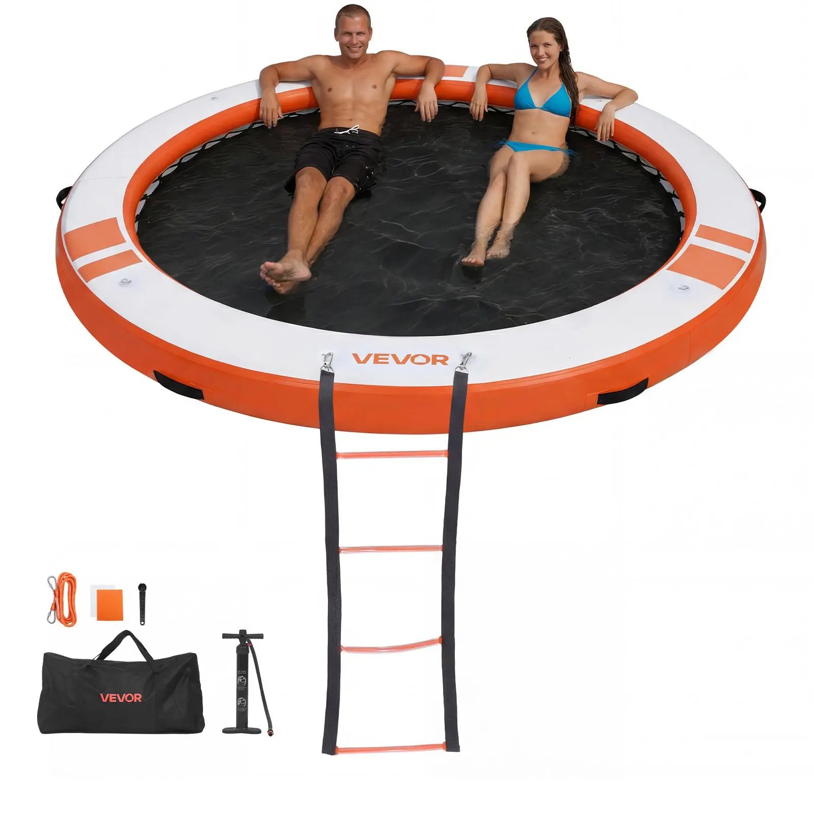 【SummerFinds】VEVOR Inflatable Floating Dock, 10 FT Inflatable Dock Platform, Non-Slip Water Air Mat with Portable Carrying Bag & Detachable Ladder, Floating Water Platform Island Raft for Pool Beach Ocean, Orange