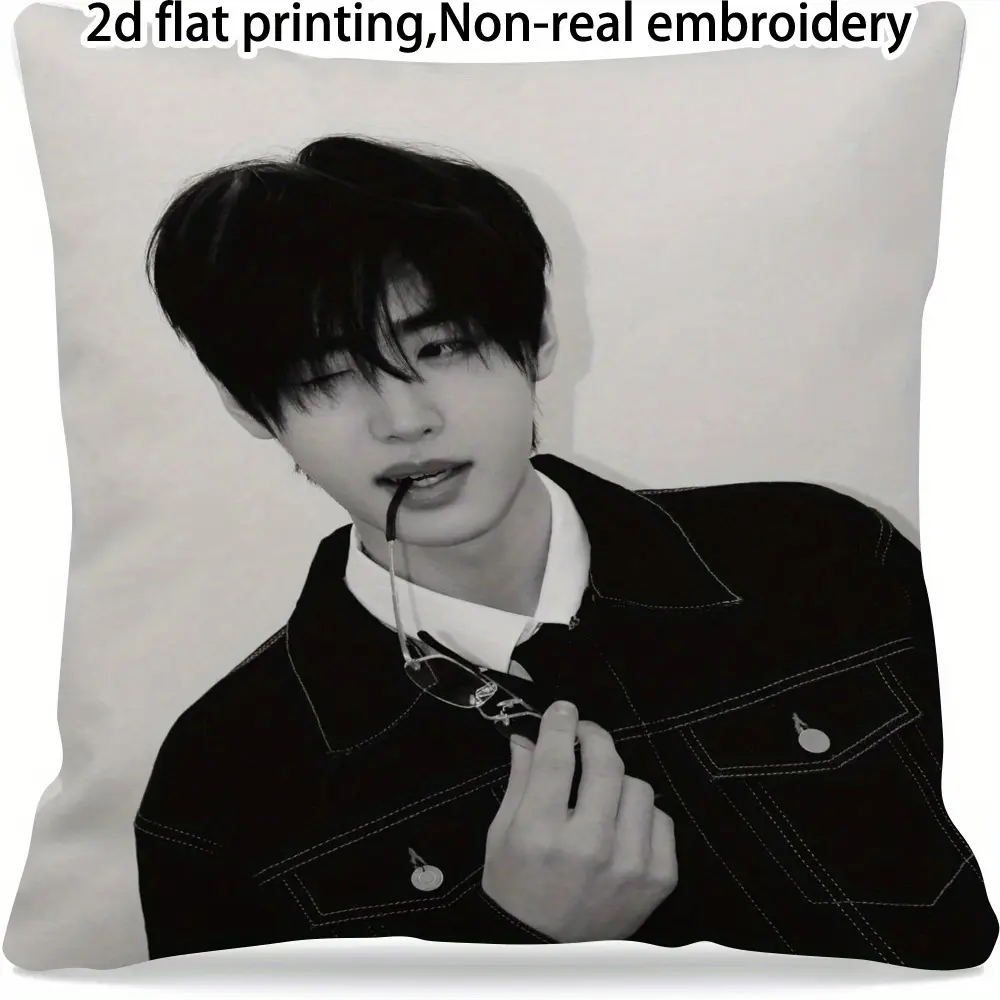 1pc Park Sunghoon Contemporary Style HD Printed Polyester Throw Pillow Case - 2D Flat Printing, Zipper Closure, Machine Washable, Durable Fabric, for Sofa & Bedroom Decor