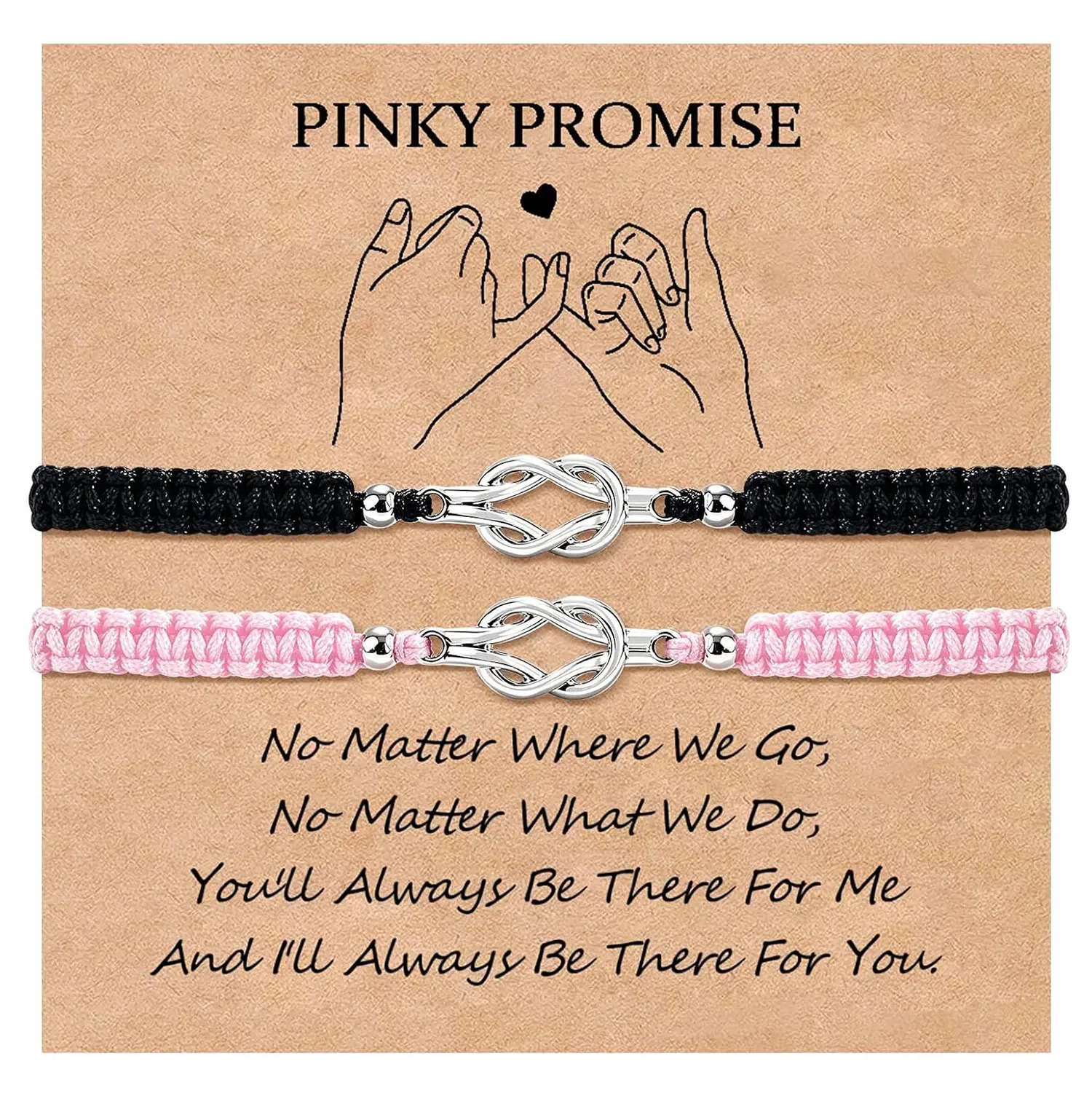 Matching BF and GF Infinity Knot Bracelets, 2pcs/Set Black & Pink Couple Bracelets, Long-Distance Relationship Gift for Him/Her (Anniversary, Valentine’s Day Occasions), Matching Sets, Casual Wear, Anniversary Gift, Nylon Blend, Unisex Pair
