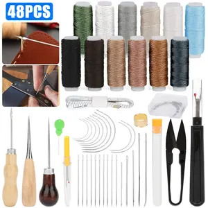 48pcs Thread Stitching Needles Awl Hand Tools Kit for DIY Sewing Craft