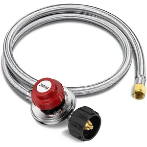 4FT Regulator with Hose, High Adjustable Tank Regulator, QCC1 & 3/8" Female, Braided Hose for Burner, Fish Fryer, Turkey Fryer, Cooker