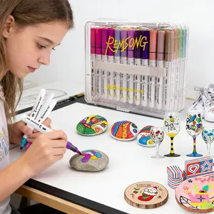 REMSONG Acrylic Paint Markers (24/36Colors) - Microporous Ink Control, Quick Dry & Vibrant Hues! Smooth Blending, Soft head Acrylic Paint Markers Set Washable & Safety-Certified for Rock Painting, DIY Crafts