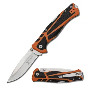 Elk Ridge Outdoors Folding Pocket Knife, 3.5" Drop Point Blade, Orange and Black TPR Handle, Lock Back, Pocket Clip, ER-TKFDR001, Hunting, Camping, Survival