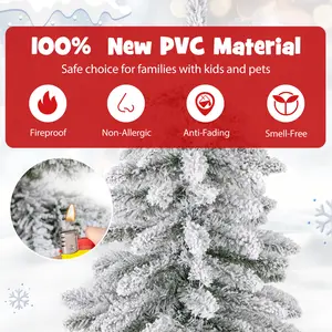 COSTWAY - 6 Feet Artificial Xmas Tree with 589 Flocked Branch Tips and 48 Xmas Balls
