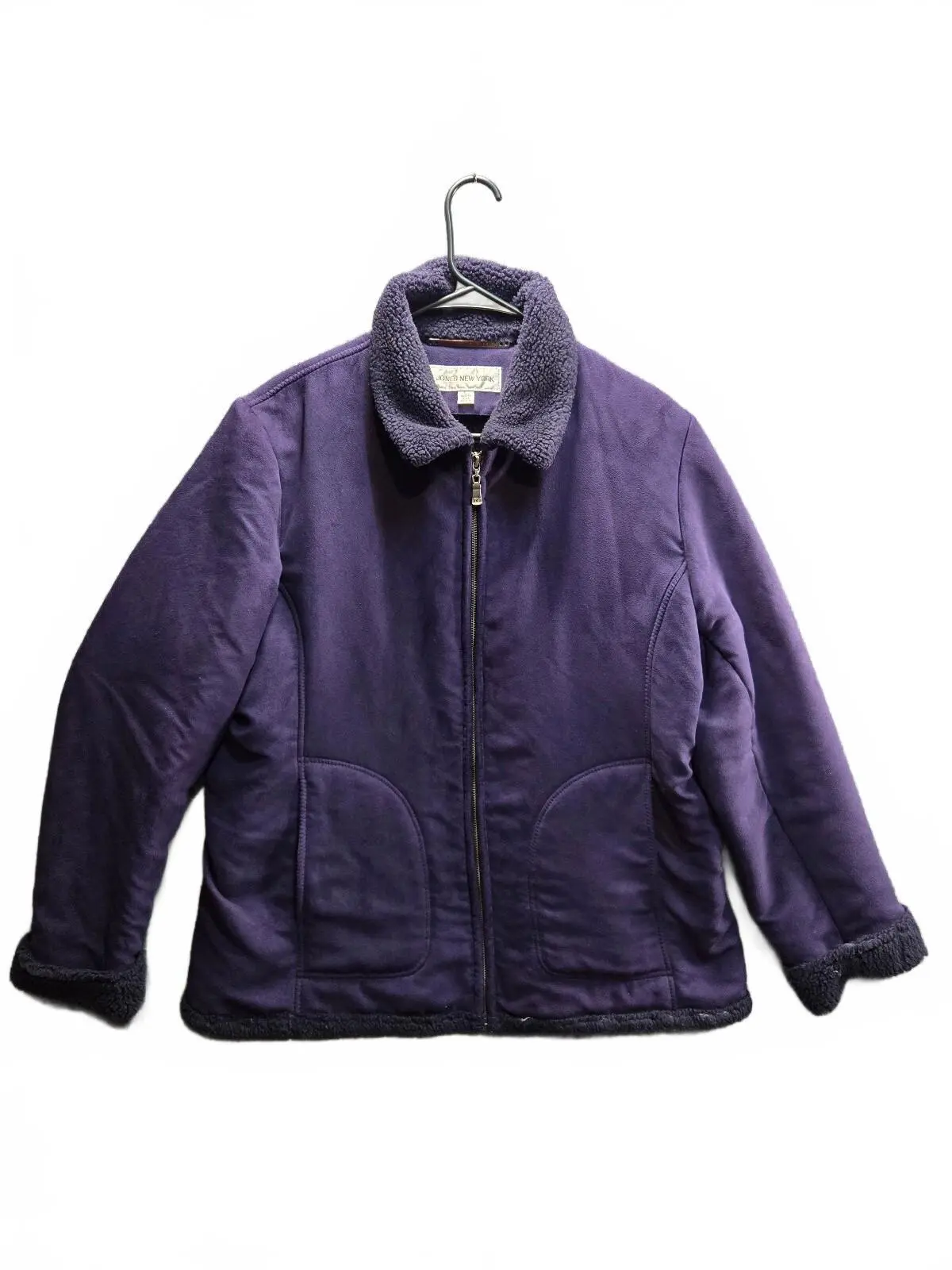 Jones New York Purple Fleece Jacket with Sherpa Lining, Women's Medium