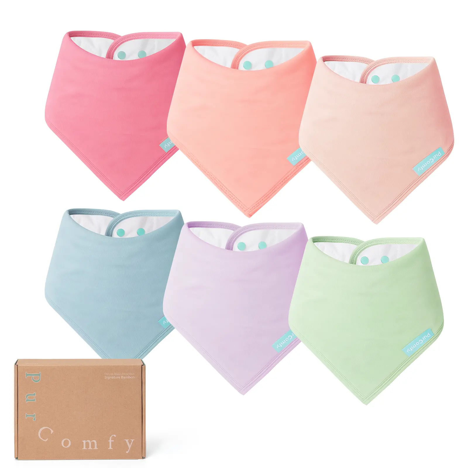 PurComfy Baby Bandana Drool Bibs 6-Pack Pastel Colors Super Soft & Absorbent for Boys Girls 100% Cotton Triangle Bibs for Drooling & Teething Comfortable for Newborns to 36 Months