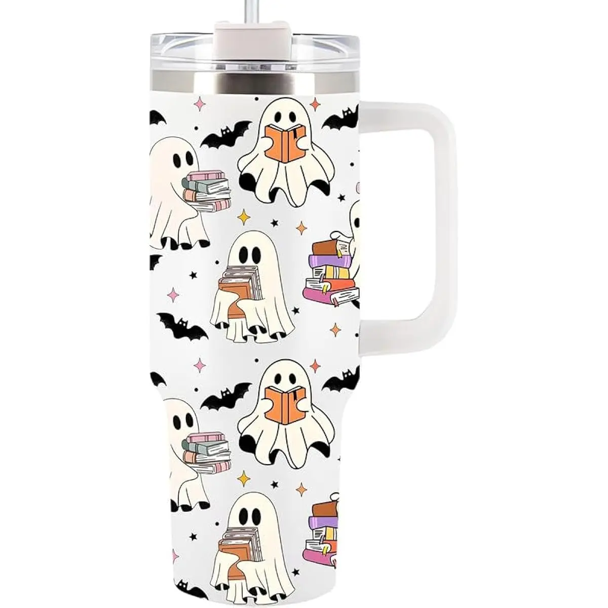 HACOOL SHOP Ghost Reading Tumbler 40Oz Stainless Steel Insulated Cup with Handle for Book Lovers Halloween Kitchen Decor Perfect Gift for Mom Dad Sister