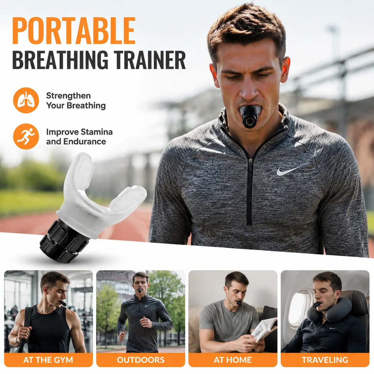Portable Breathing Exercise Trainer, Adjustable Respiratory Fitness Tool for Stamina & Endurance Workout for Home Outdoor Travel
