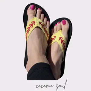 Cocomo Soul Womens Softball Embroidered Flip Flops Softball Mom Sandals