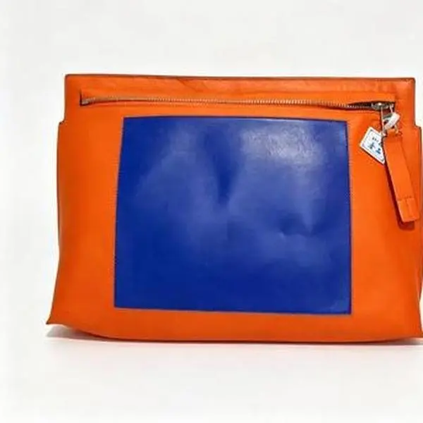 Pre-owned Loewe Bold Orange & Cobalt Blue Color Block Nappa Leather Large Zip Clutch Flat Document Pouch
