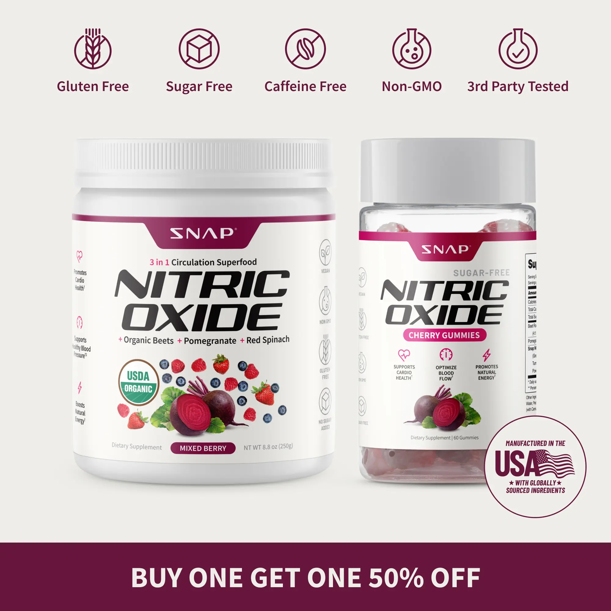 Snap Supplements - Nitric Oxide Beet Powder + Nitric Oxide Gummies - Circulation & Performance Support Bundle Snap Supplements - Nitric Oxide Beet Powder + Nitric Oxide Gummies - Circulation & Performance Support Bundle