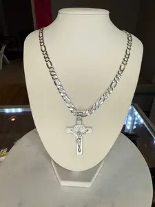 silver Figaro chain with Crucifix Pendant