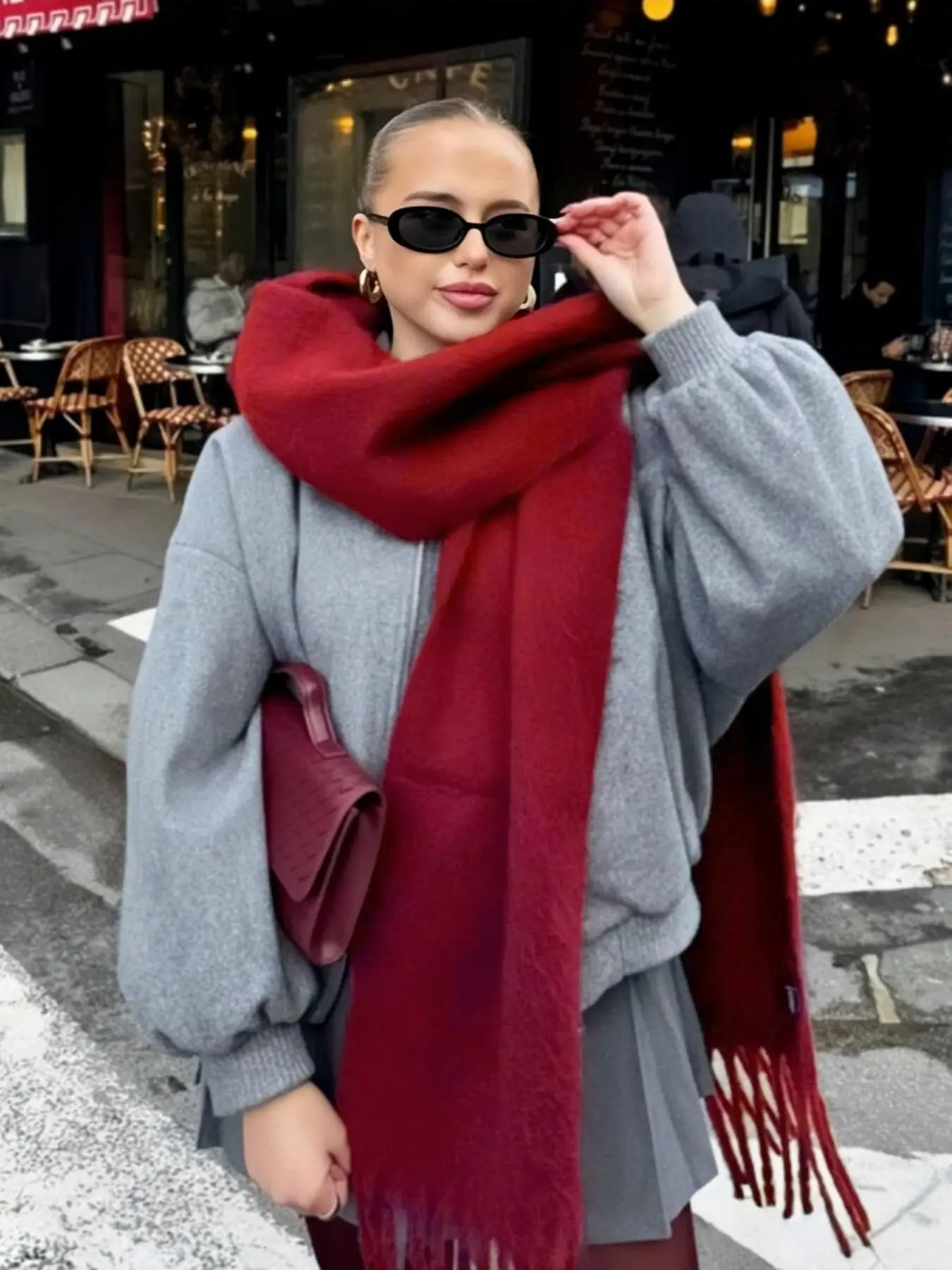 Single Color Cashmere Scarf, Thick Wool Knit Shawl, Fluffy Soft Scarf, Lazy Style, Versatile Korean Aesthetic, Unisex, Fall & Winter, Fashion Shawl