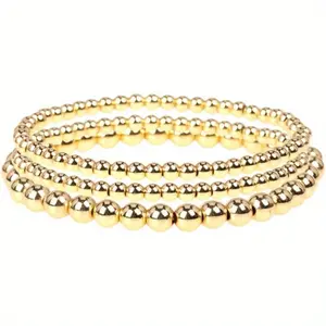 3 Pieces of Women's Bead Bracelets, Strong Resistance, Waterproof, 14k Gold Plated Bracelets, Gold Stacked Bracelets