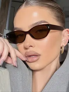 Women's Oval Cat Eye Sunglasses Frame, Practical and Fashionable, Trendy Sunglasses, Lightweight Pure Color, Ideal for Outdoor Travel, Modern Sunglasses