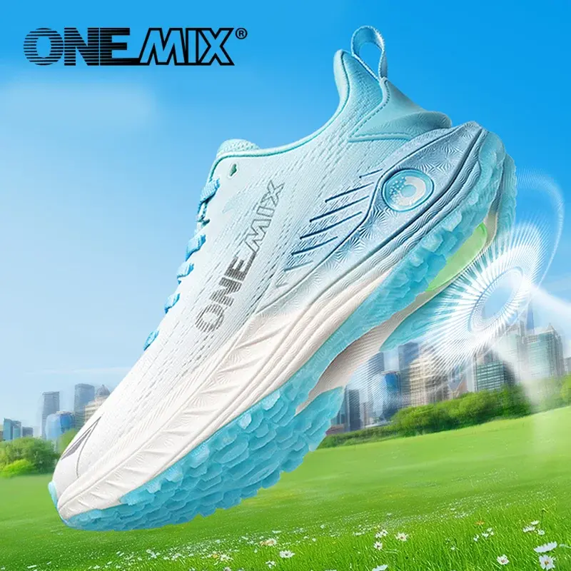 ONEMIX Unisex Tech Runner Sneakers White Air Cushion Training Shoes with Gaca Technology for Road Running Jogging Gym & Summer Sports