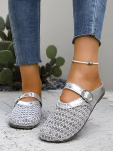 French Vintage Flat Hollow Out Half Slippers Women, 2026 New Summer One-Step Mesh Breathable Slip-On Sandals Mules