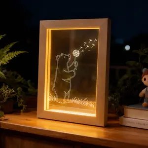 LIVEKEY Customizable Frame Pet Memorial - Personalized LED Night Light, White Bear Accent, Home Decor, Thoughtful Gift for Pet Lovers